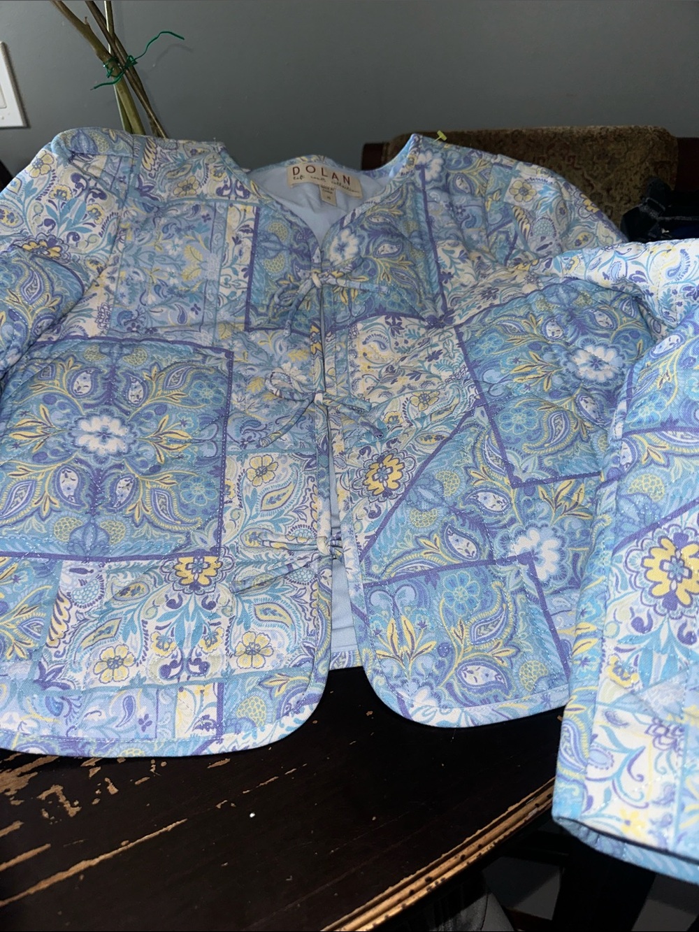 dolan Quilted Patchwork Floral Jacket in Blue, Lavender and Yellow